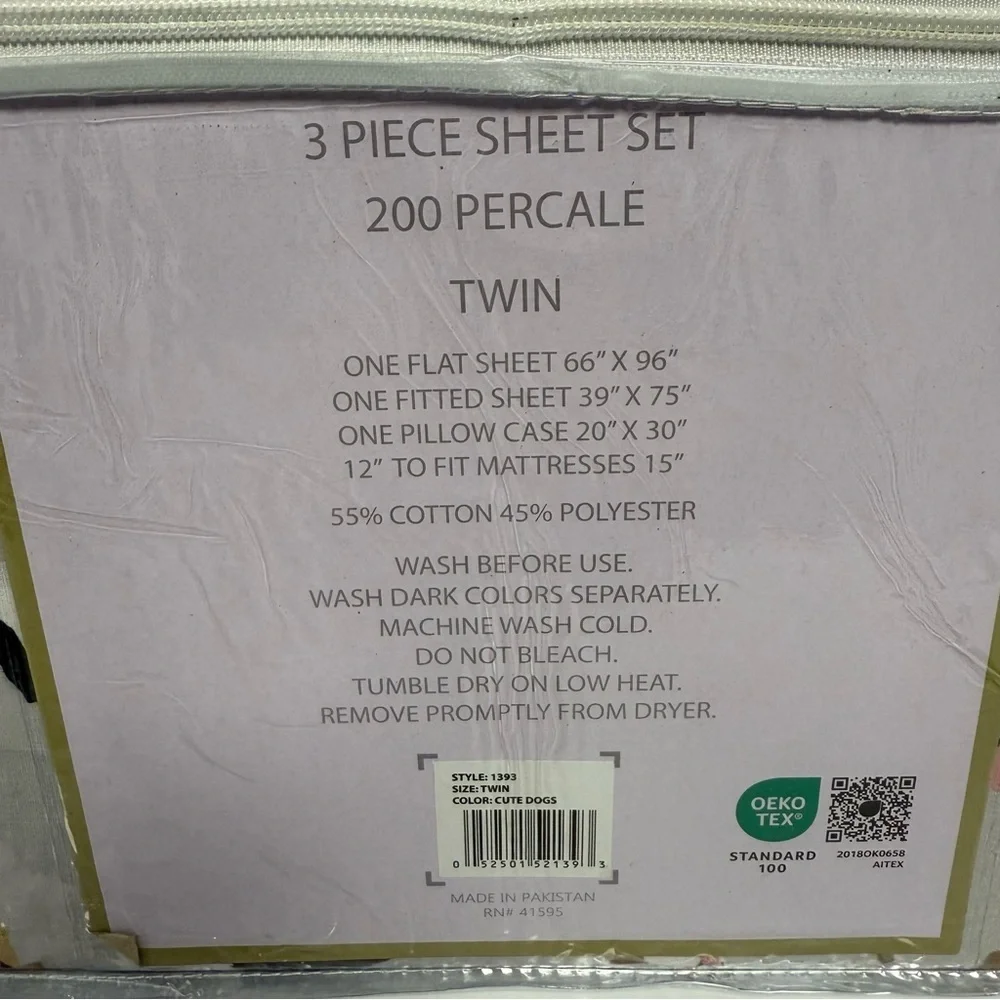 Dog Print 3pc Sheet Set Twin Belvedere Gray Dogs Bulldog Collie Dachshund Yorkie